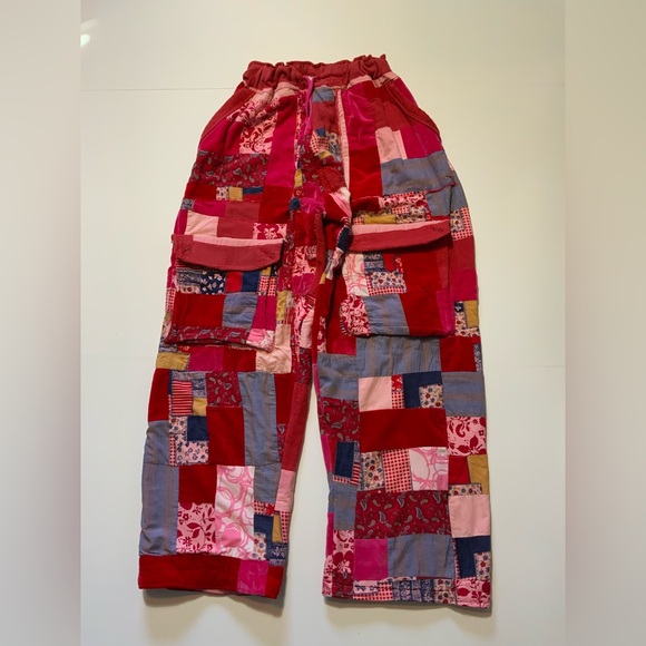 Vintage Reworked 60s 70s Velvet Paisley Quilted Patchwork Cargo Wide Leg Pants